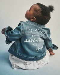 Baby Disney© Winnie the Pooh Embroidered Knit-Like Denim Jacket with Back Art - Dark Wash