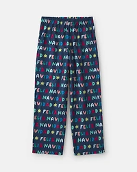 Adult 'Feliz Navidad' Christmas Fleece Loose Fit Pajama Bottoms - Navy Blue
