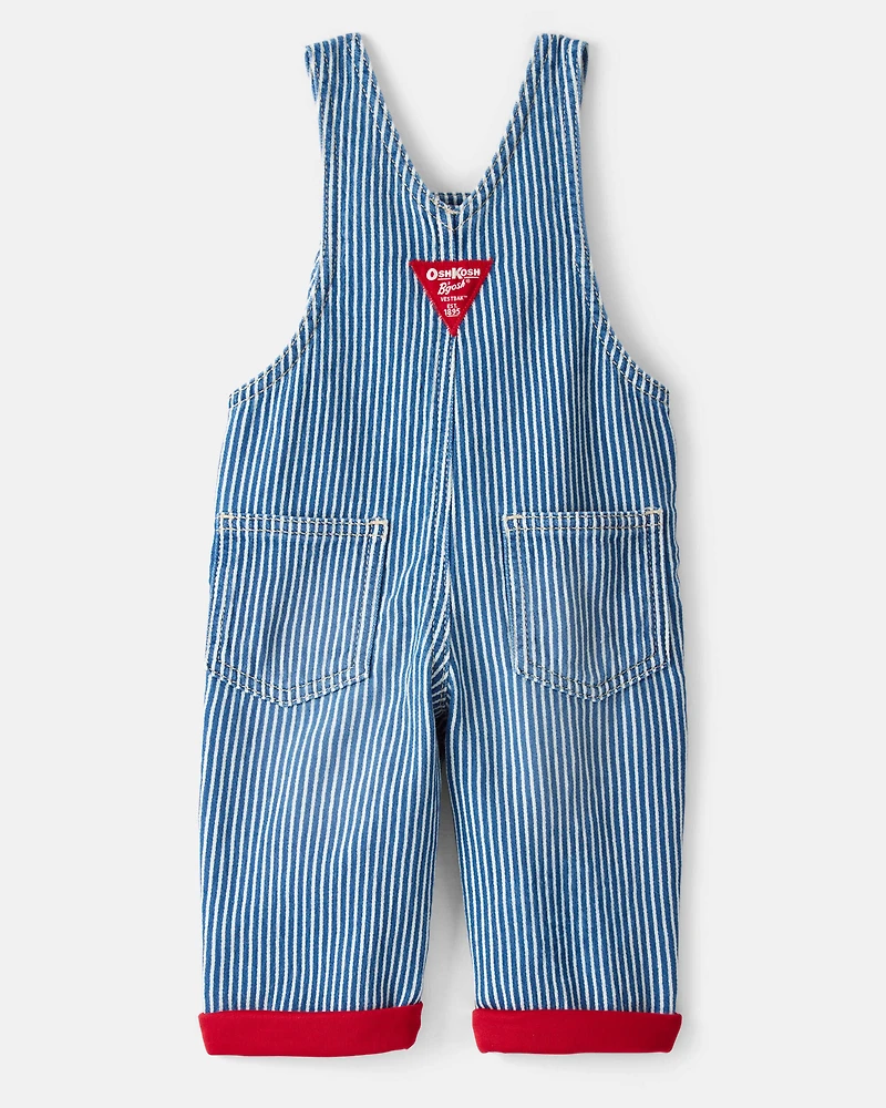 Baby Hickory Stripe Knit-Like Denim Overalls - Blue/Ivory
