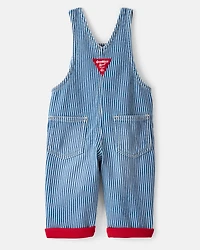 Baby Hickory Stripe Knit-Like Denim Overalls - Blue/Ivory