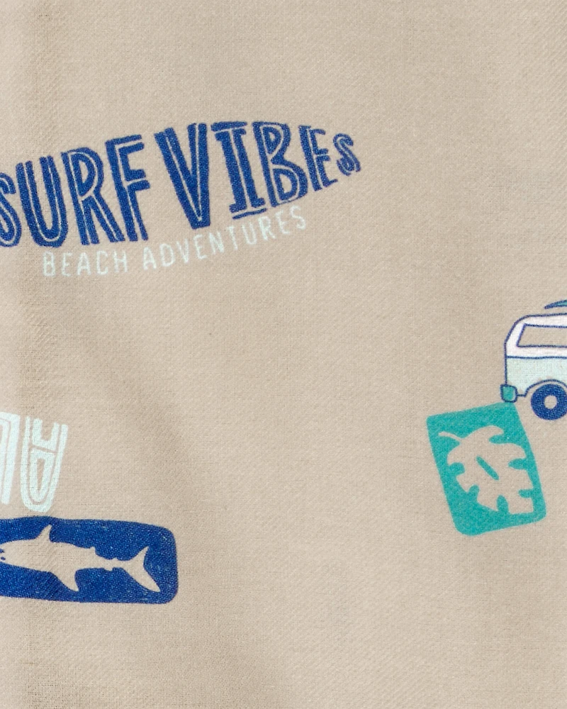 Boys Tropical Print Loose Fit 2-Piece Pajamas - Khaki