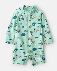 Baby Boy Vacation Long-Sleeve 1-Piece Rashguard Swimsuit - Green