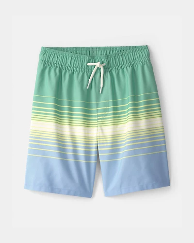 Boys Striped Swim Trunks - Green/Blue