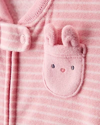 Baby Girl Bunny Striped Long-Sleeve Wearable Blanket - Pink