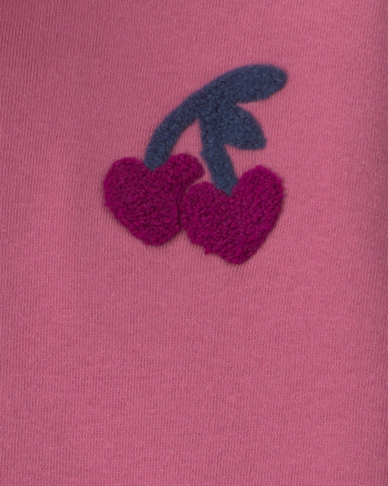 Girls 2-Piece Cherry Fleece Quarter Zip & Pant Set - Pink