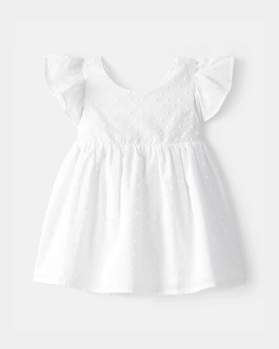 Baby Girl Swiss Dot Ruffle Dress - White