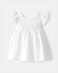 Baby Girl Swiss Dot Ruffle Dress - White
