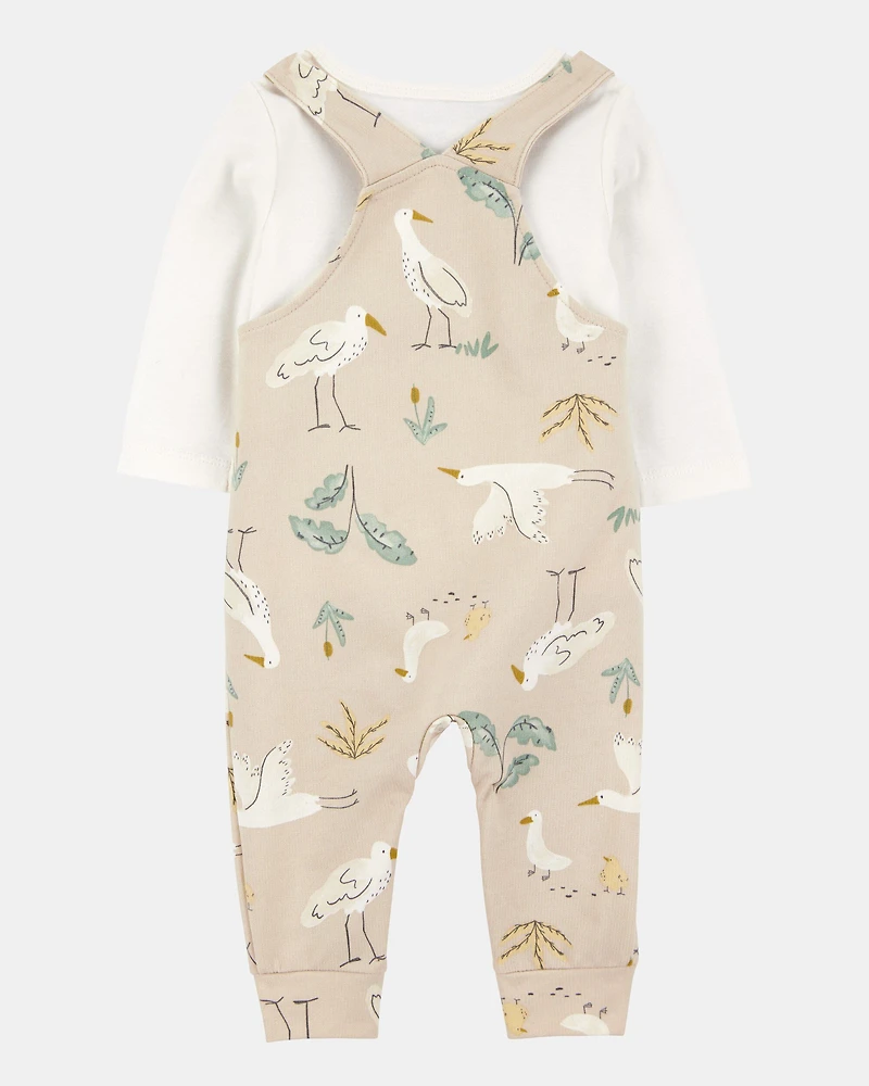 Baby 2-Piece Bird Print Long-Sleeve Tee & Overall Set