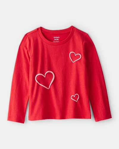 Toddler Girl Valentine Heart Long-Sleeve Graphic Tee - Red