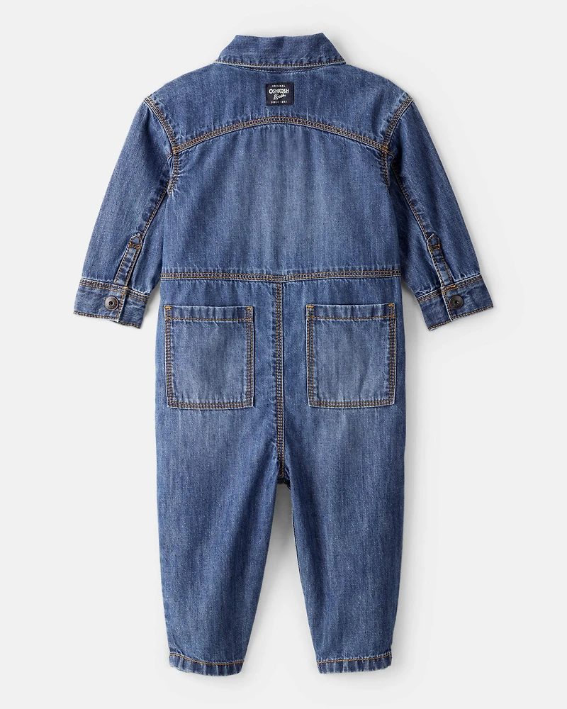 Baby Boy Denim Long-Sleeve Jumpsuit - Blue
