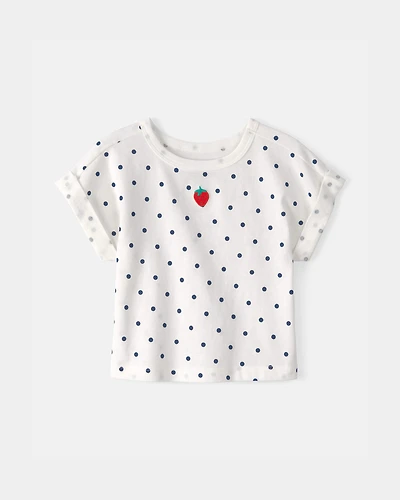Baby Girl Strawberry Polka Dot Top - White