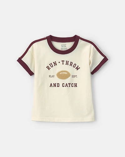 Toddler Boy 'Run, Throw and Catch' Football Graphic Tee - Cream/Burgundy