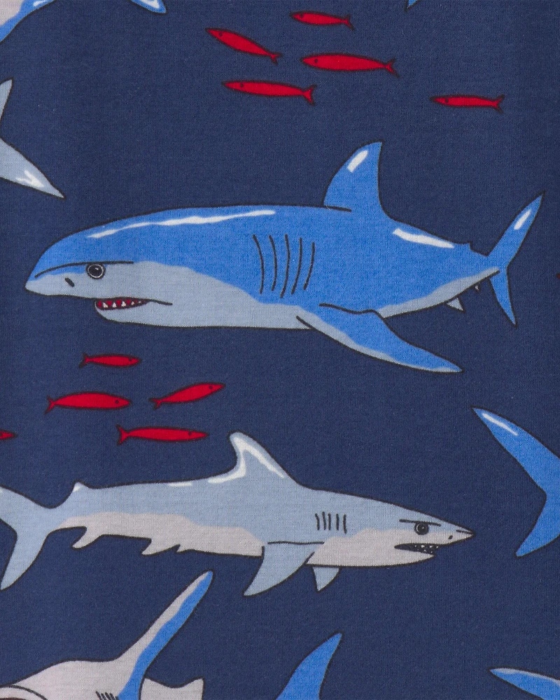 Boys Shark 100% Cotton Short-Sleeve Snug Fit 4-Piece Pajama Set - Blue