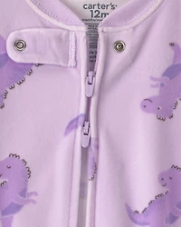 Baby Girl 1-Piece Dino 2-Way Zip DreamPlush Snug Fit Footed Pajama - Purple