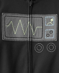 Boys Robot Fleece Hooded Zip-Up 1-Piece Pajama Jumpsuit - Black