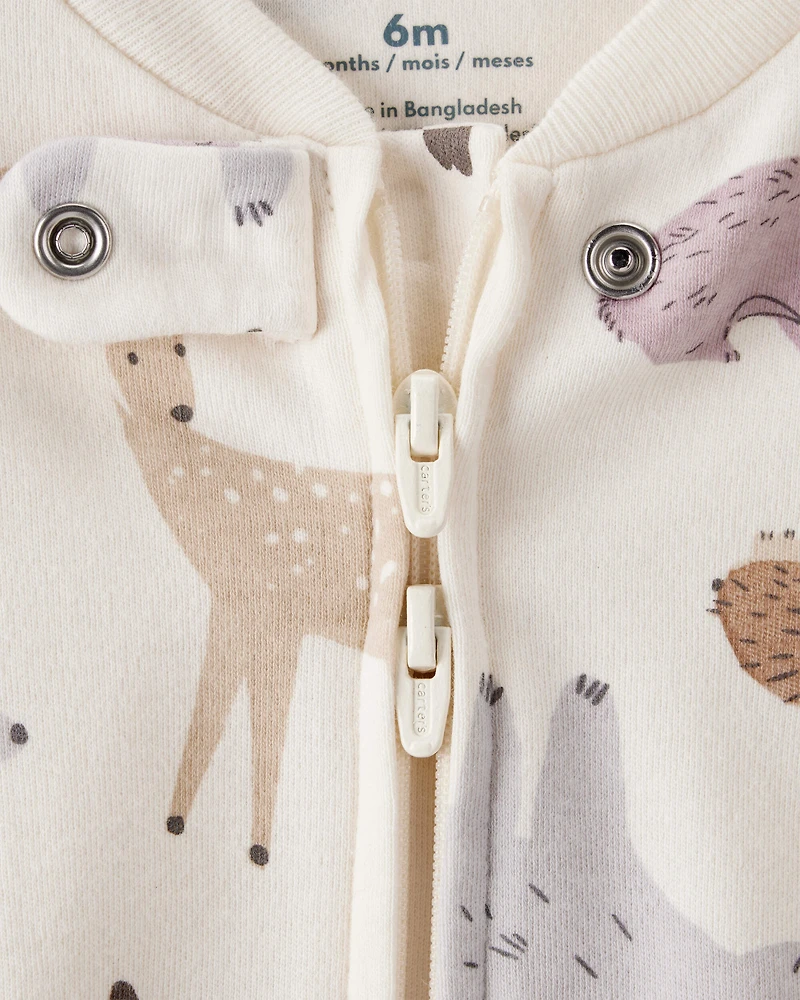 Baby Girl Fox Print 100% Cotton Long-Sleeve Sleep & Play Pajamas - Ivory