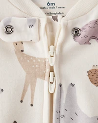 Baby Girl Fox Print 100% Cotton Long-Sleeve Sleep & Play Pajamas - Ivory