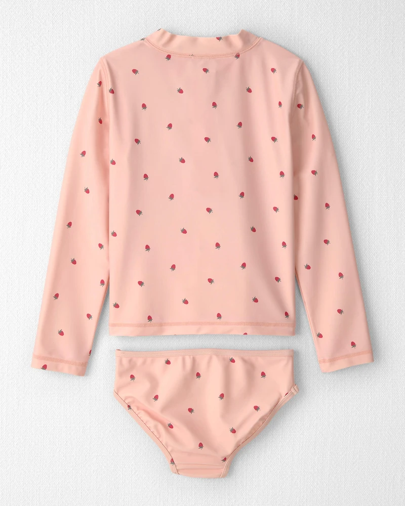 Girls 2-Piece Recycled Rashguard Swimsuit Set in Strawberry Print