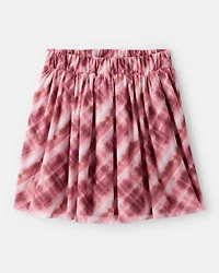 Girls Mesh Plaid Skirt - Pink