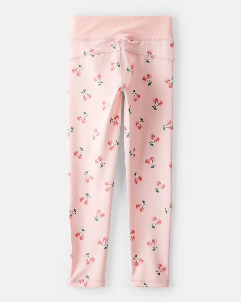 Girls Cherry Print Active Leggings - Pink