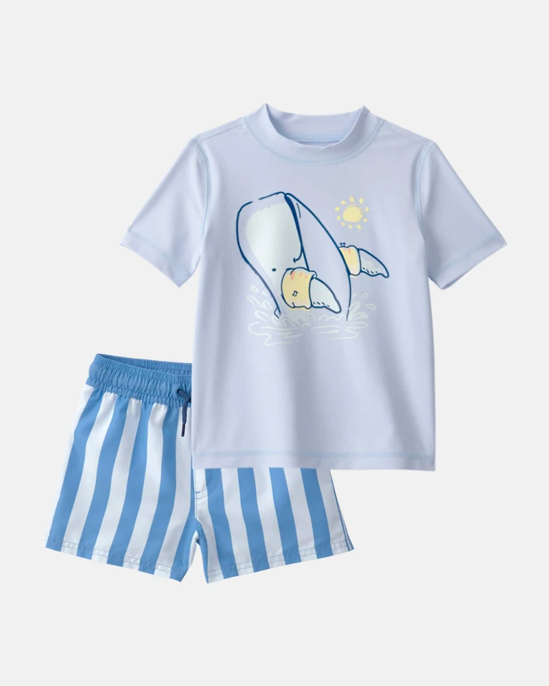 Toddler Boy 2-Piece Whale Rashguard & Swim Trunk Set - Blue