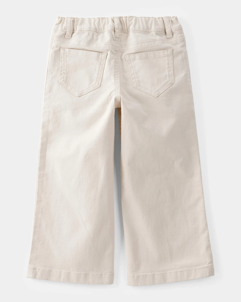 Toddler Embroidered Stretch Denim Wide Leg Jeans - Cream