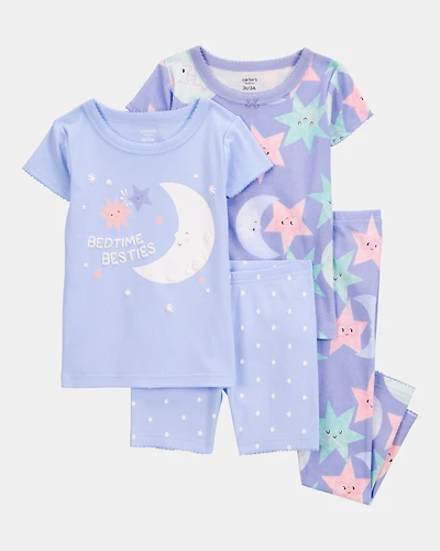 Toddler Girl 4-Piece Moon & Stars 100% Snug Fit Cotton Pajamas - Purple