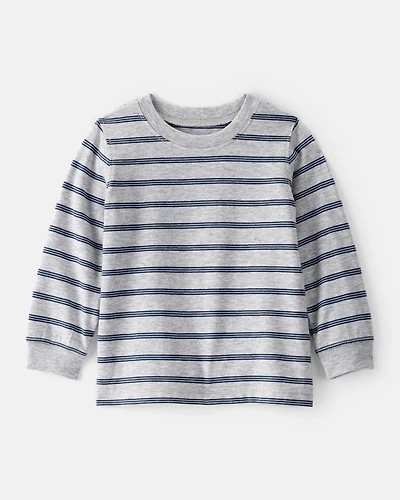 Baby Boy Striped Long-Sleeve Tee- Grey
