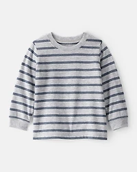 Baby Boy Striped Long-Sleeve Tee- Grey