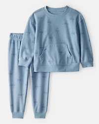 Toddler Boy Airplane French Terry Long-Sleeve Tee & Pant Set - Blue