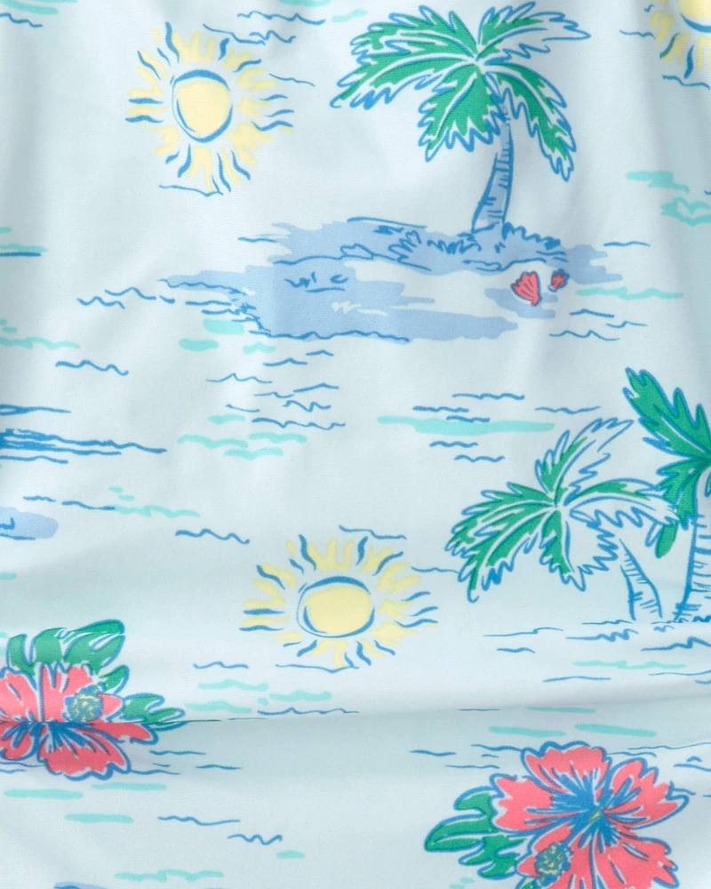 Girls 1-Piece Tropical Beach Swimsuit - Blue