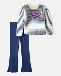 Kid 2-Piece "Love" Striped Top & Flared Pant Set