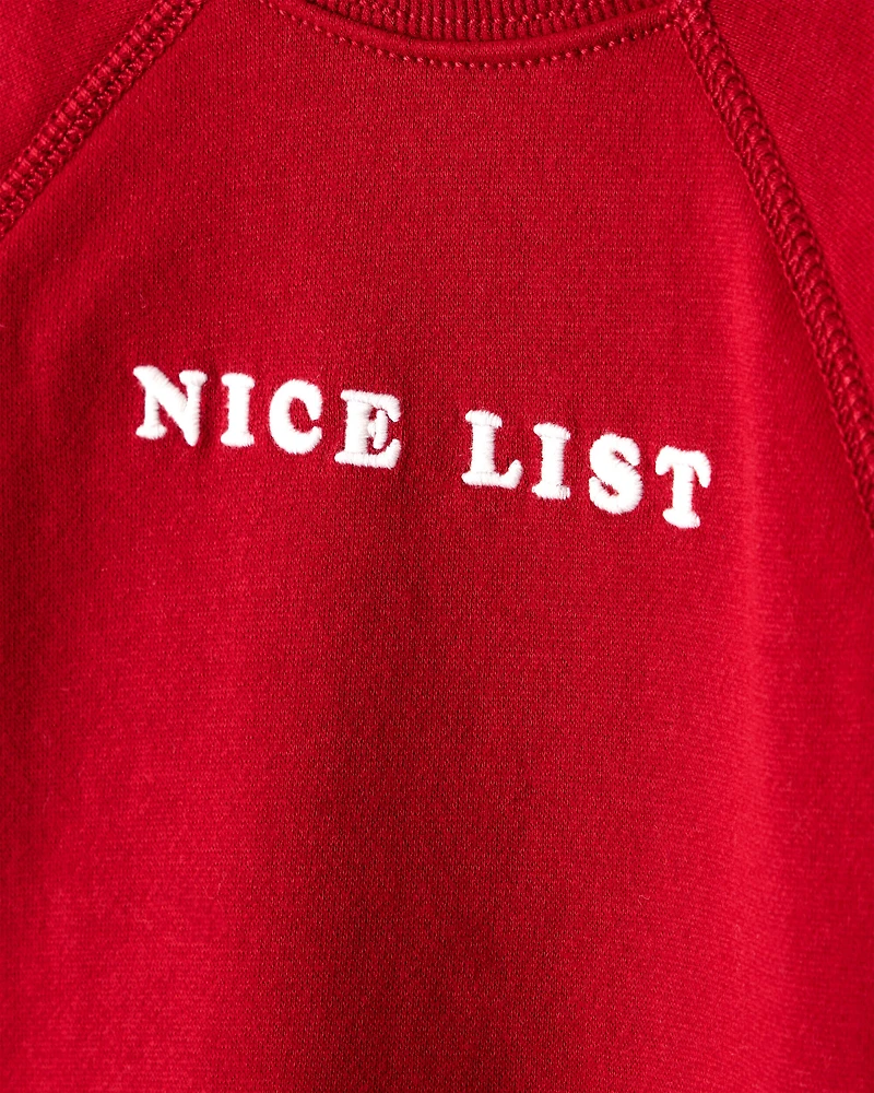 Baby Boy DayDream Fleece Christmas Nice List Long-Sleeve Pullover Sweatshirt - Red