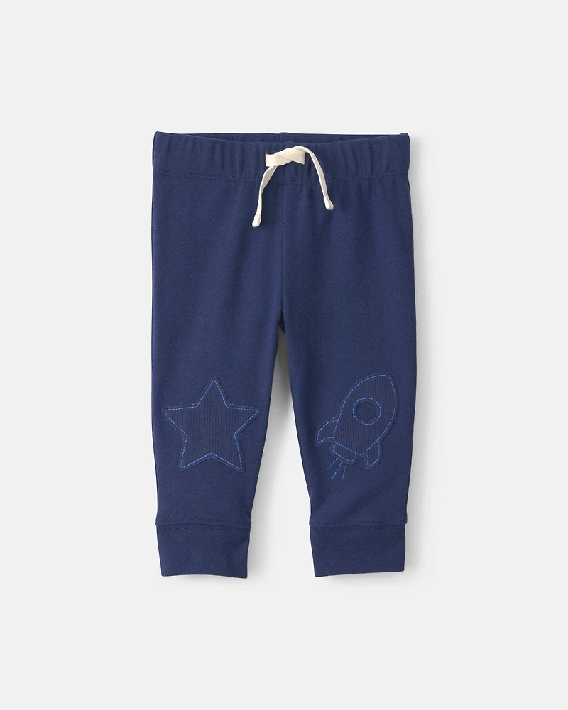 Baby Boy 2-Piece 'Little Man On a Mission' Space Long-Sleeve Bodysuit & Pant Set - Navy Blue