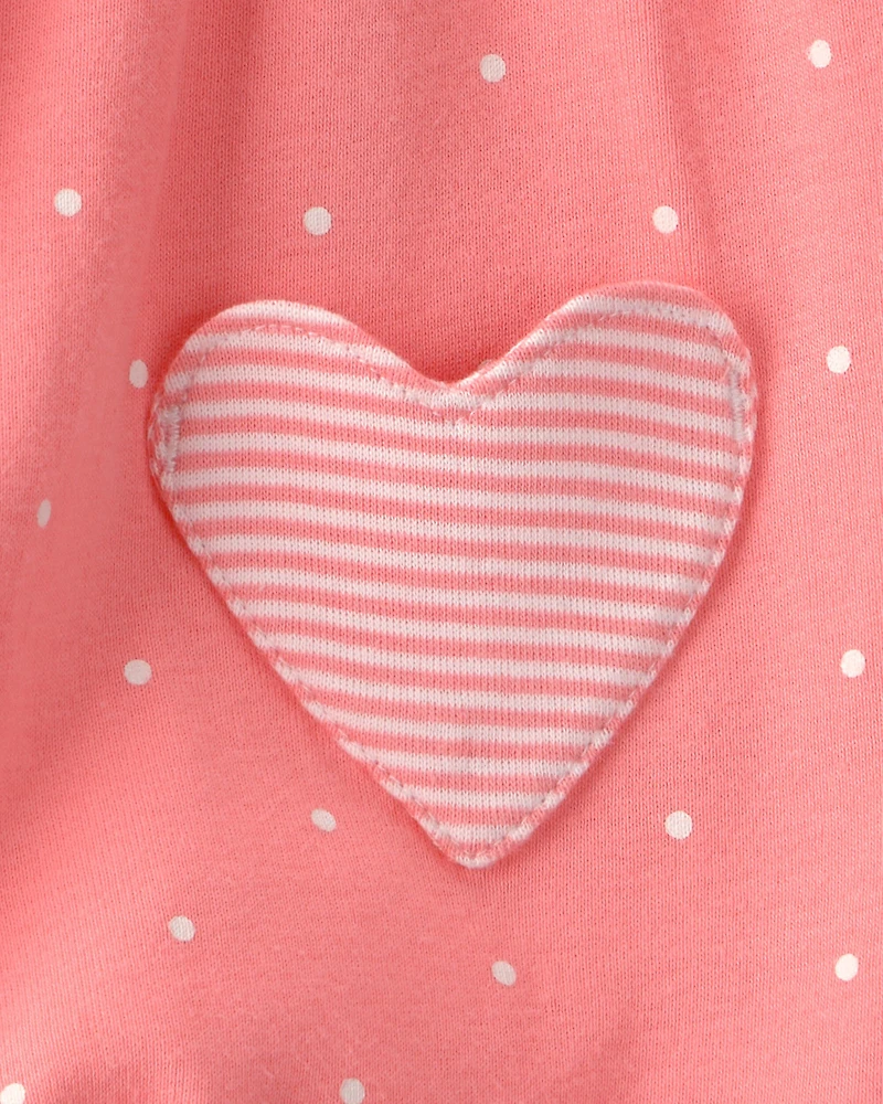 Baby Girl Heart Pocket Short-Sleeve Romper - Pink