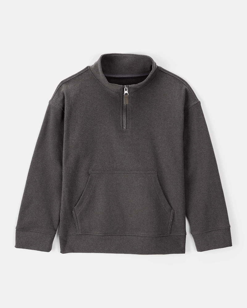 Boys Long-Sleeve Quarter-Zip Pullover Sweatshirt - Black
