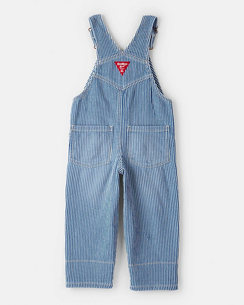 Toddler Hickory Stripe Knit-Like Denim Overalls - Blue/Ivory