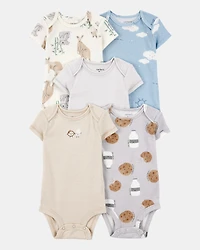Baby Boy 5-Pack Kangaroo Cloud Short-Sleeve Bodysuits