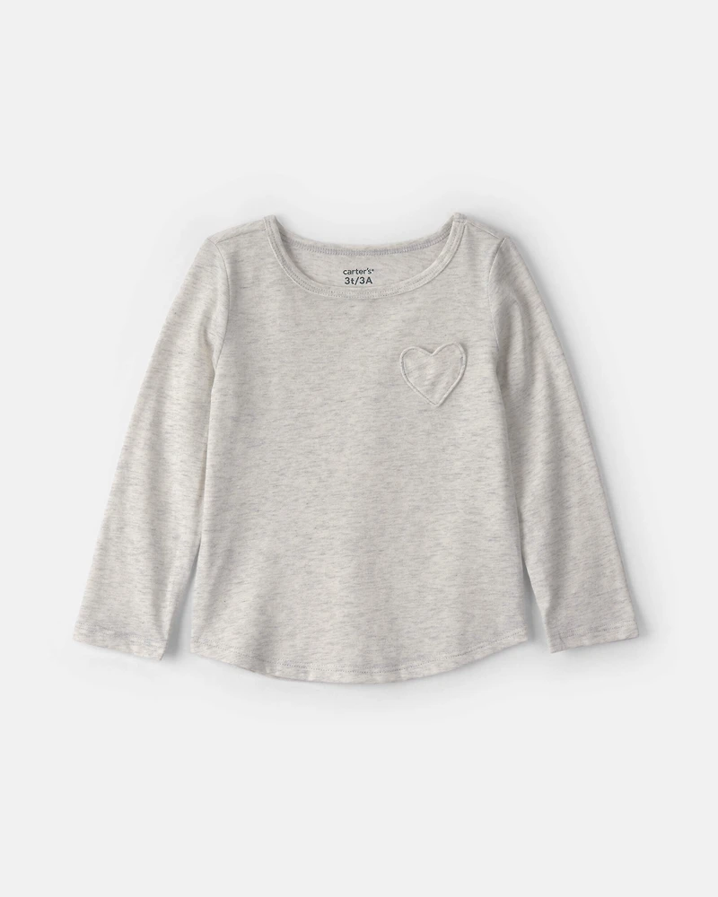 Toddler Girl Heart Long-Sleeve Top - Grey