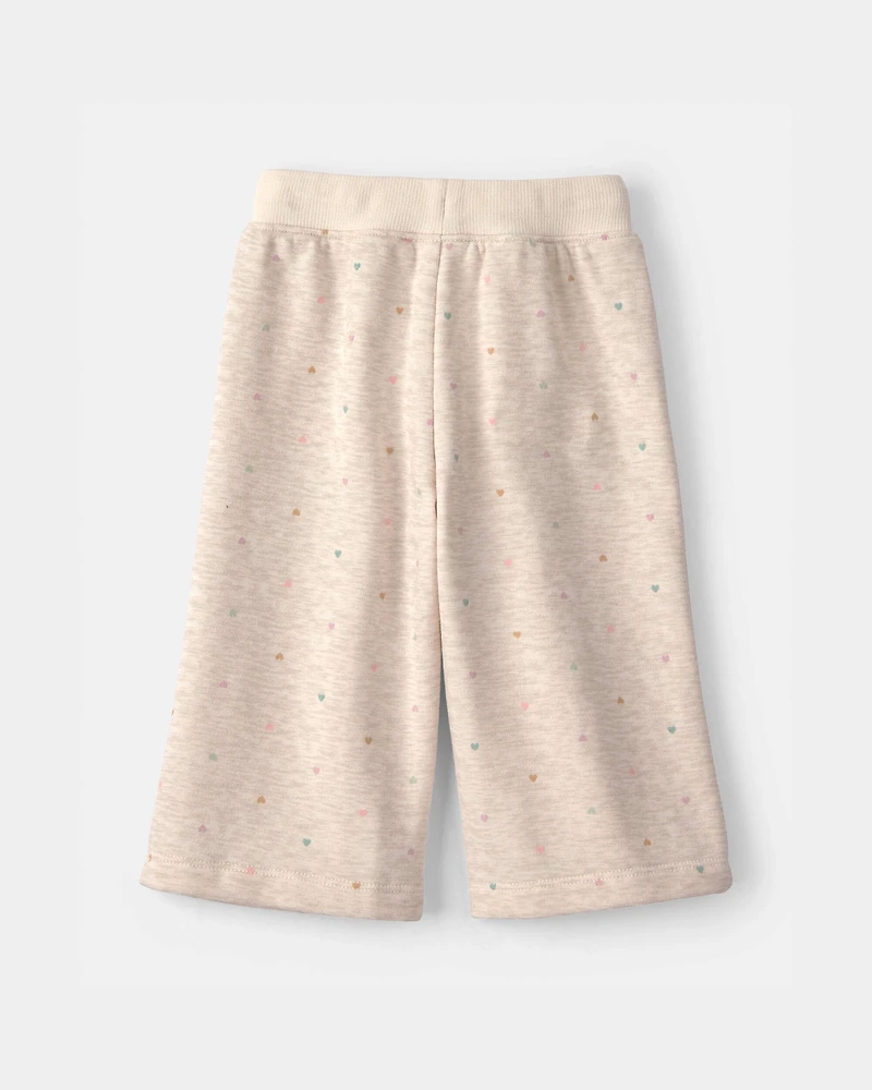 Baby Girl Heart Fleece Drawstring Pants - Cream