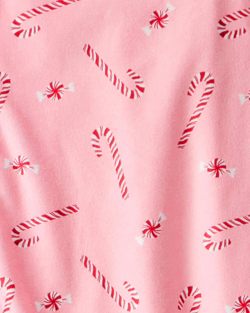 Adult Peppermint Print Long-Sleeve Loose Fit Coat-Style 2-Piece Pajamas - Pink