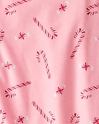 Adult Peppermint Print Long-Sleeve Loose Fit Coat-Style 2-Piece Pajamas - Pink