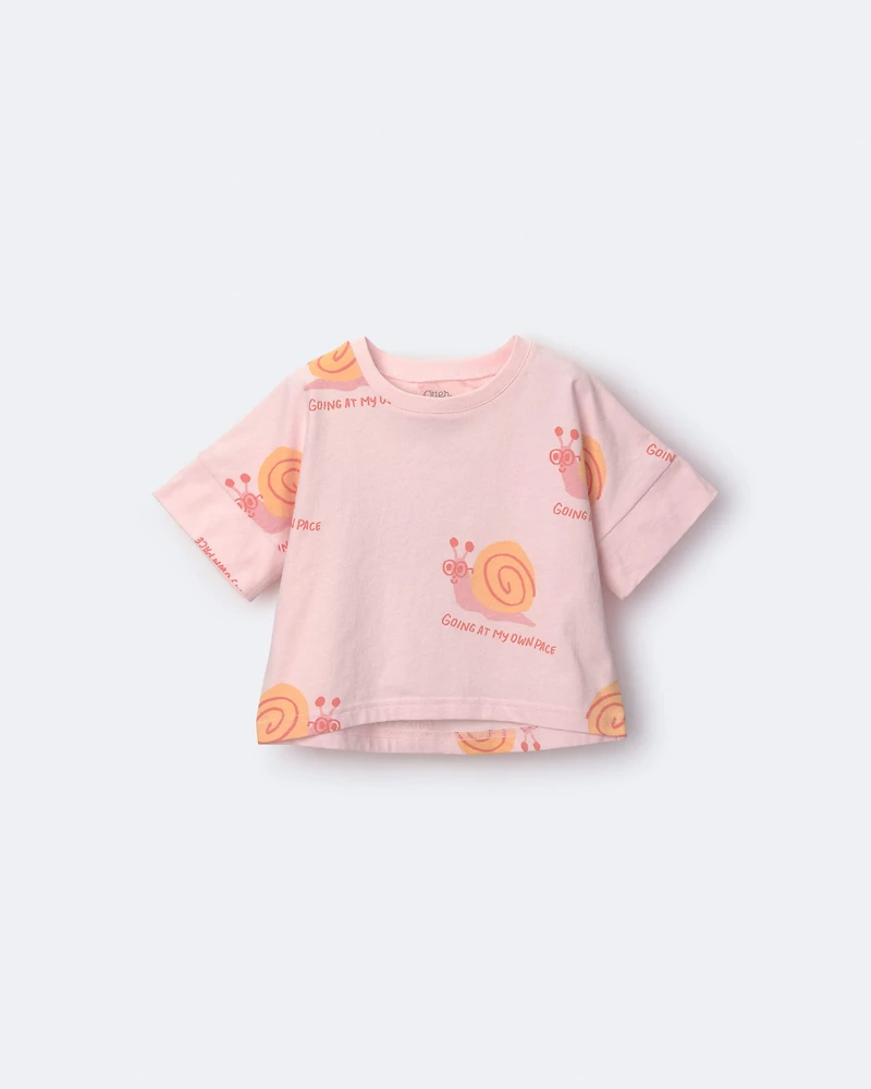 Toddler Girl 'My Own Pace' Snail High-Low Dolman Tee - Light Pink
