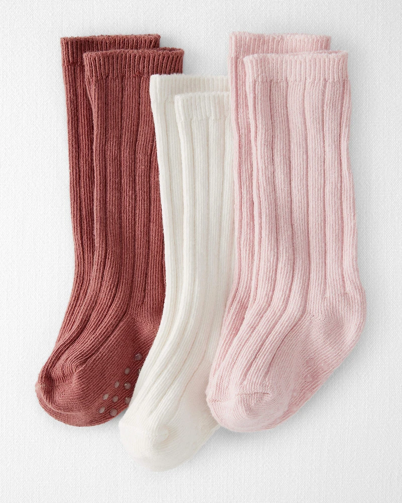 Baby Girl 3-Pack Knee-High No-Slip Socks Made with Organic Cotton