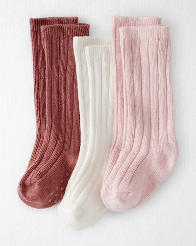 Baby Girl 3-Pack Knee-High No-Slip Socks Made with Organic Cotton
