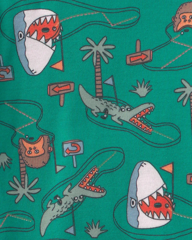 Toddler Boy Shark Golf 100% Cotton Short-Sleeve Snug Fit 4-Piece Pajama Set - Blue/Green