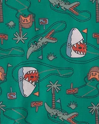 Boys Mini Golf 100% Cotton Short-Sleeve Snug Fit 4-Piece Pajama Set - Green/Blue