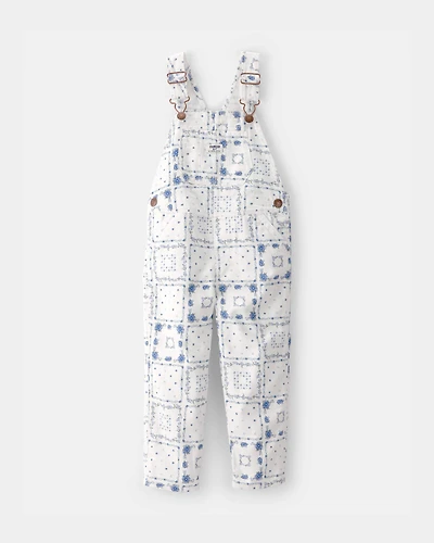 Toddler Girl Bandana Overalls - White