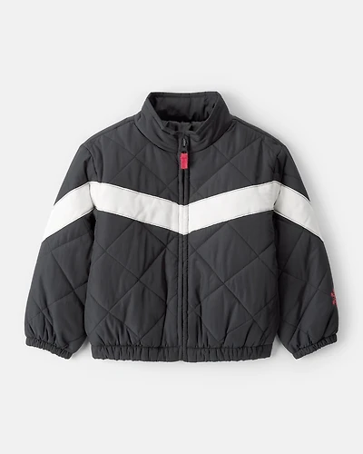 Toddler Girl Color Block Puffer Jacket - Black