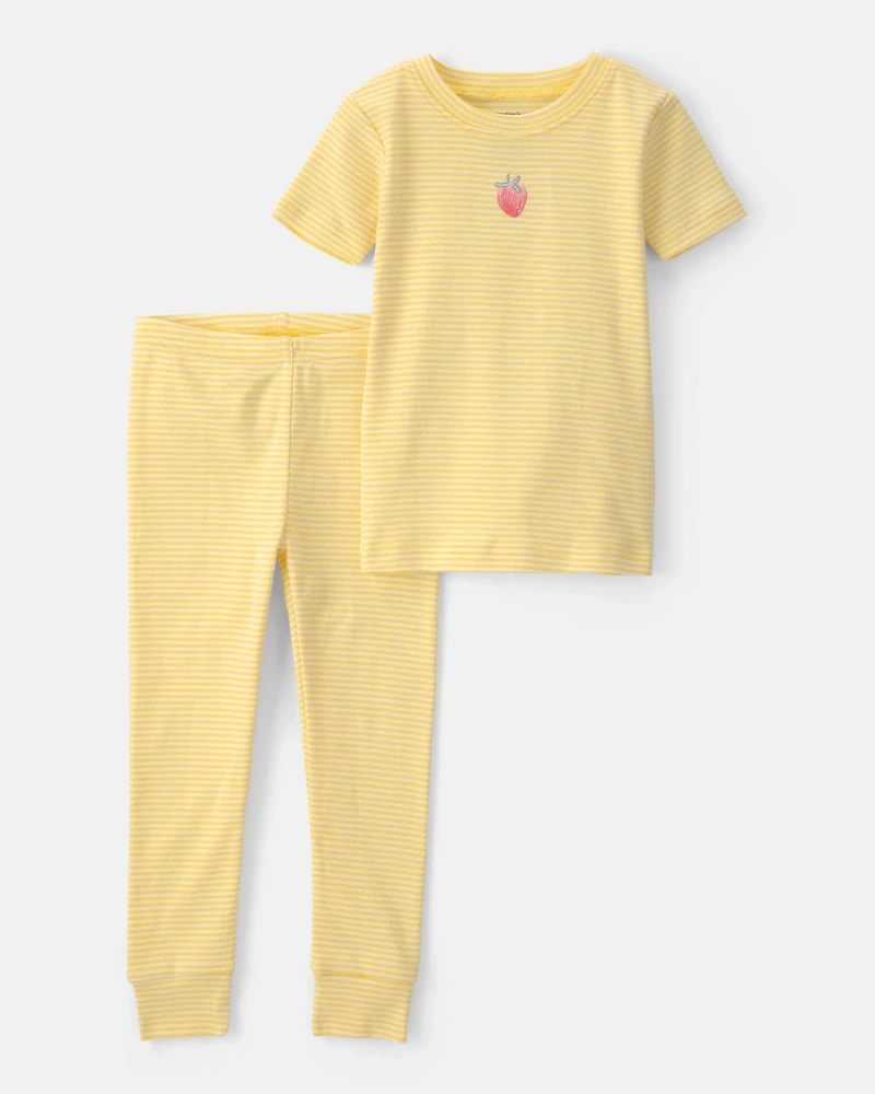 Baby Girl Strawberry 100% Cotton Snug Fit 2-Piece Pajama Set - Yellow
